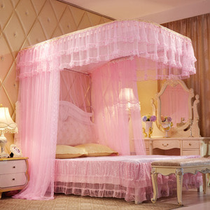 스위트룸 레일형 침대모기장(150x200cm) (핑크)